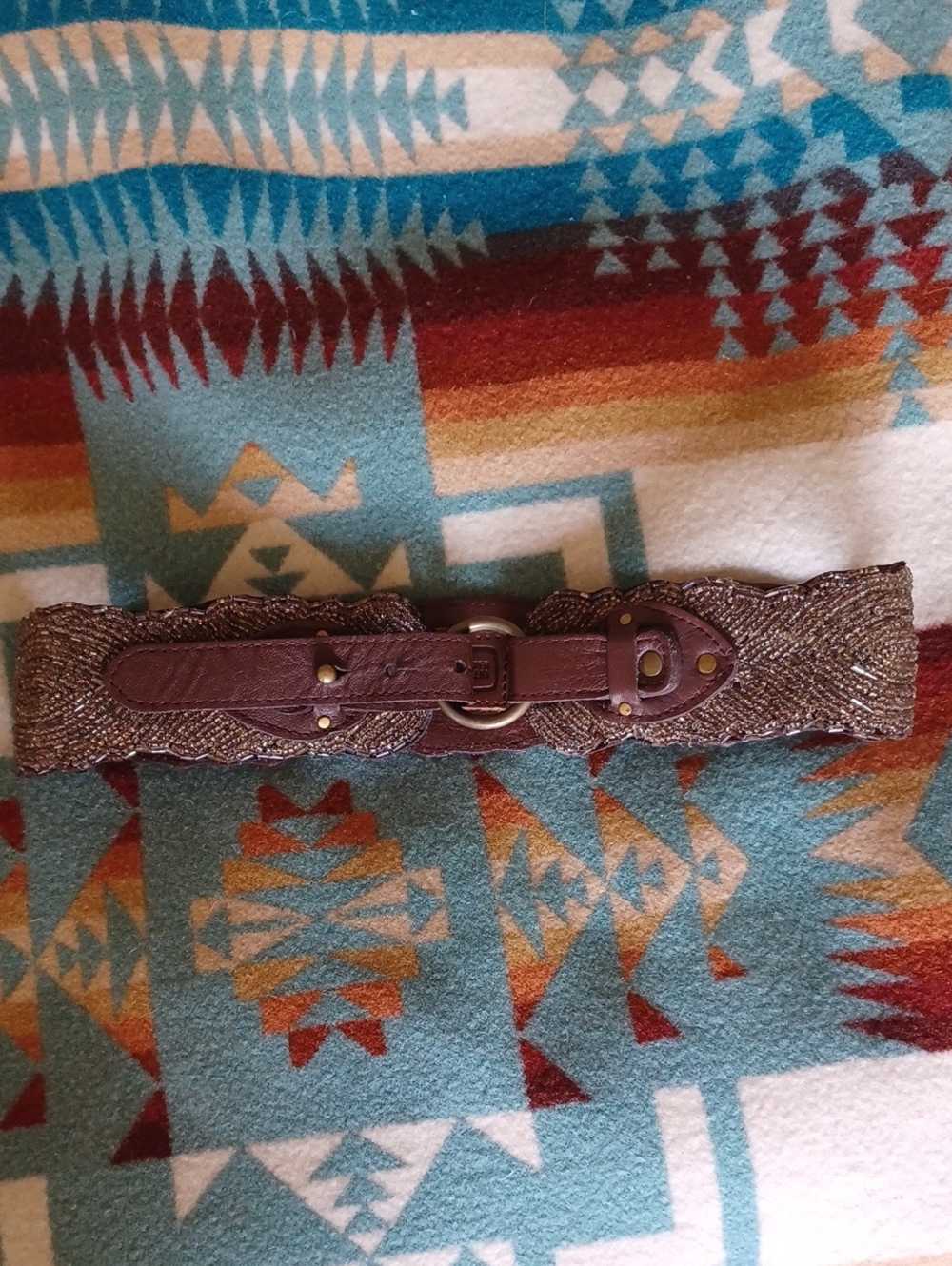 Anthropologie Jasper & Jeera Beaded Belt With Brass Hardware, Size Small
